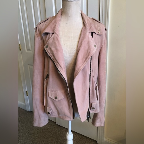 All Saints Leather Suede Dusty Rose Pink color Biker Jacket size M - Picture 6 of 15